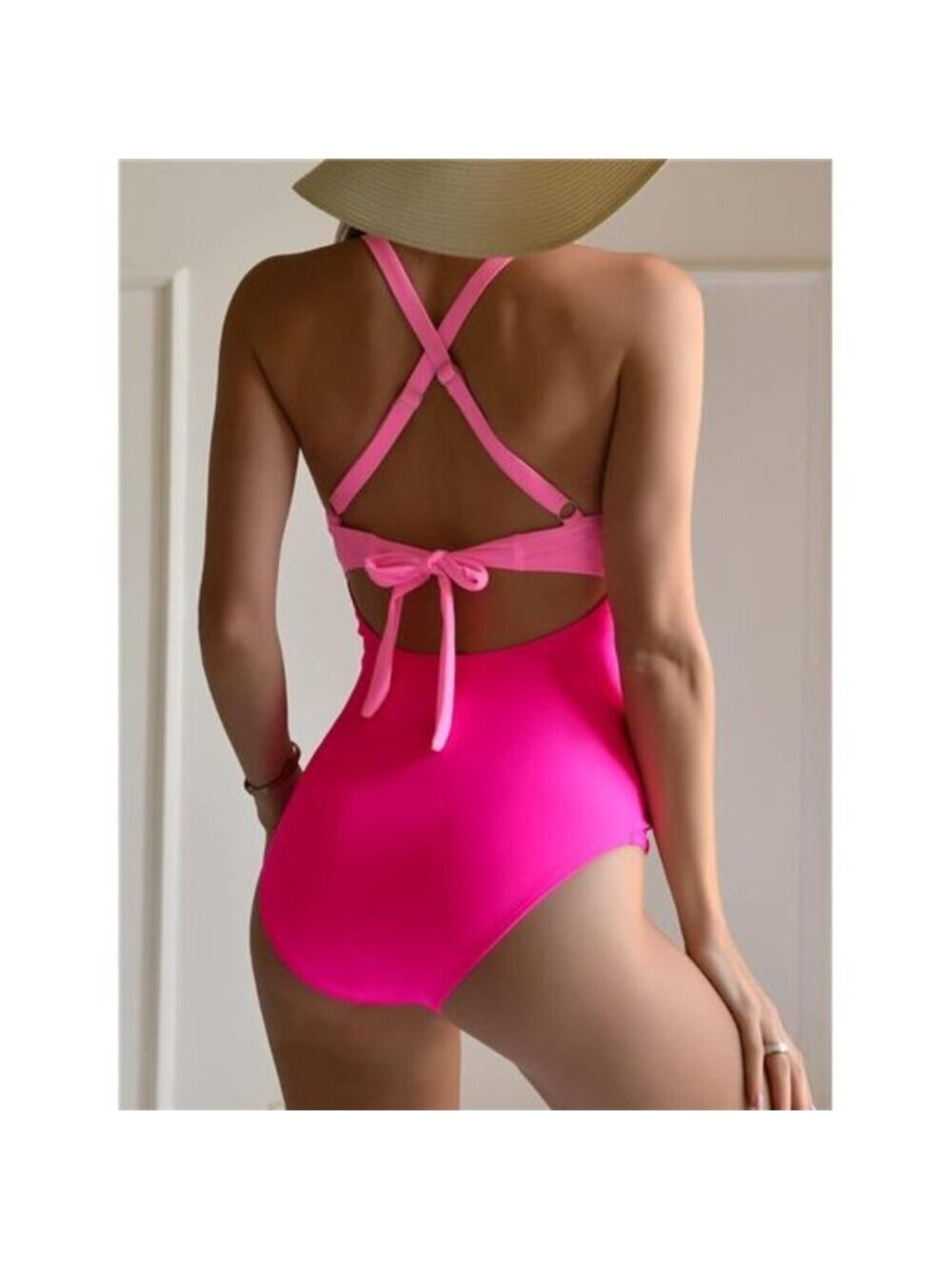 Women's One Piece Swimsuits Tummy Control Cutout High Waisted Bathing Pink/light - Picture 3 of 6
